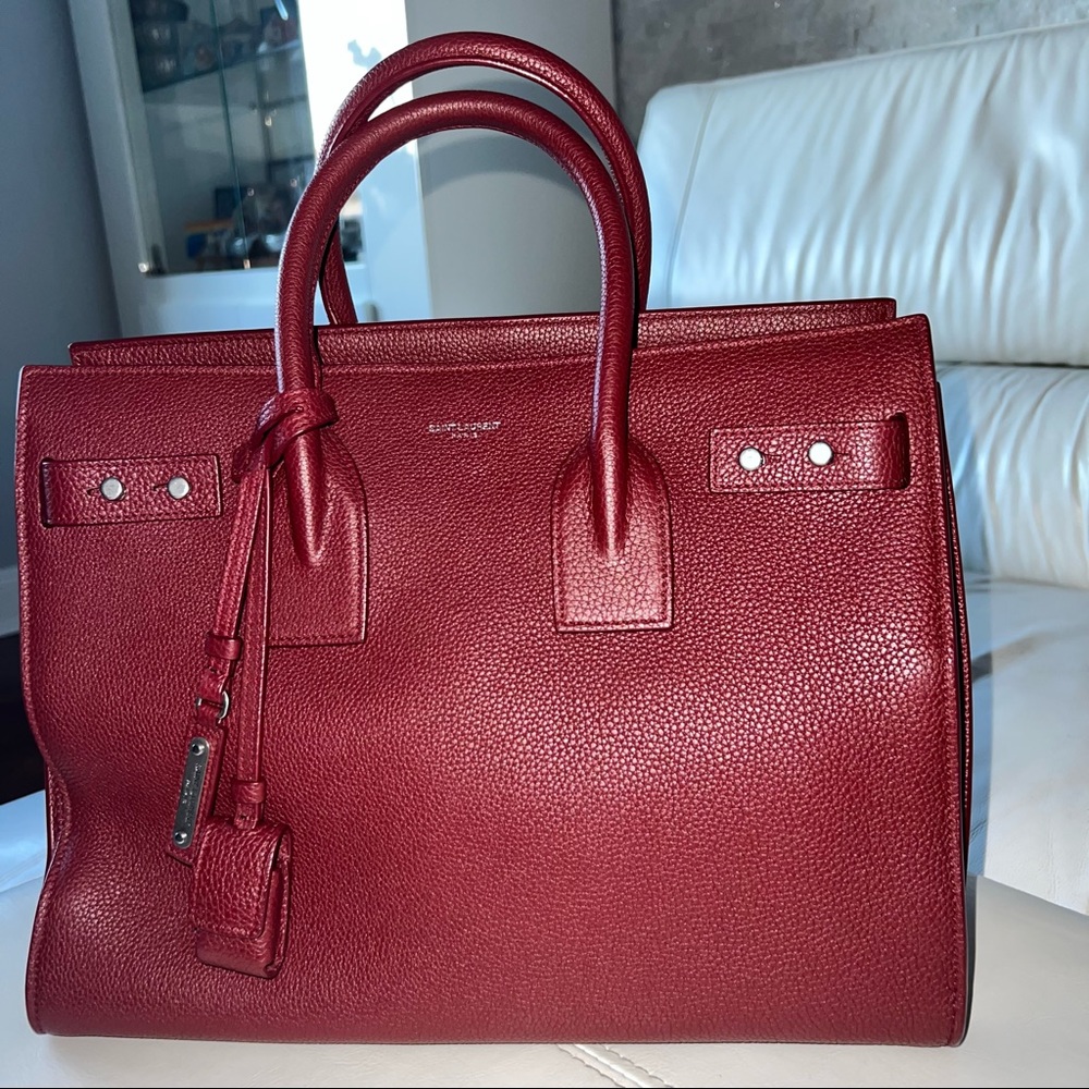 💯 Authentic SAINT LAURENT SAC DE JOUR YSL Souple burgundy leather satchel
